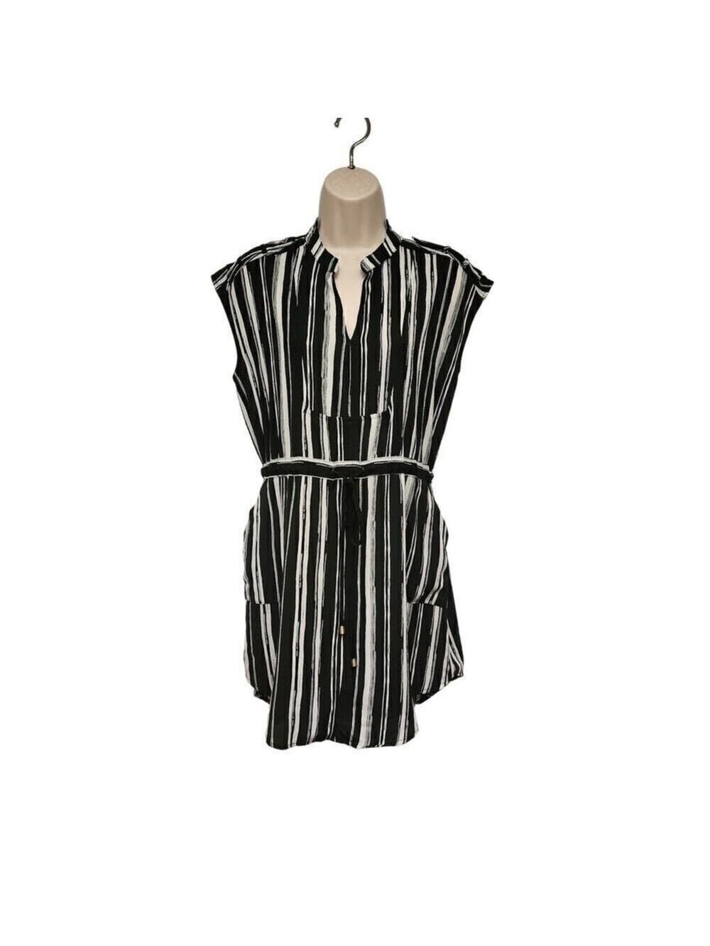 Haute Monde Mock Neck Striped Black/White Dress Size Large